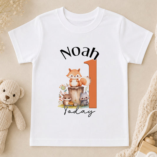 Personalised Woodland Fox First Birthday t-shirt
