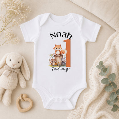 Personalised Woodland Fox First Birthday baby vest
