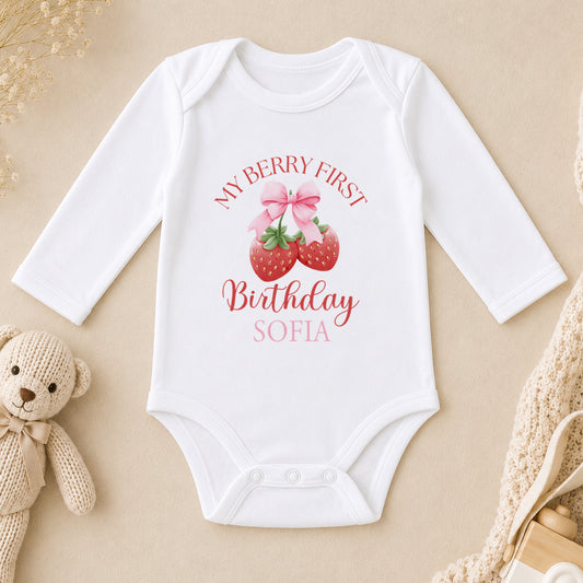Personalised My Berry First Birthday long sleeve vest