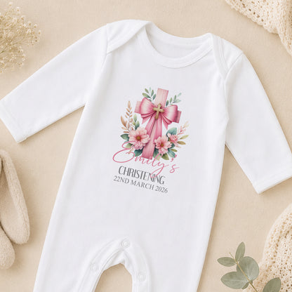 Personalised Pink Cross Christening sleepsuit