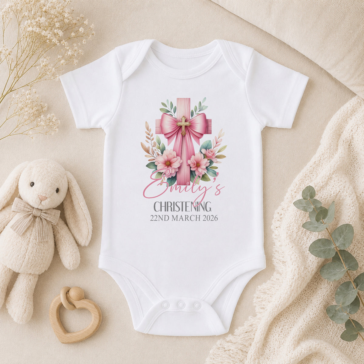 Personalised Pink Cross Christening baby vest