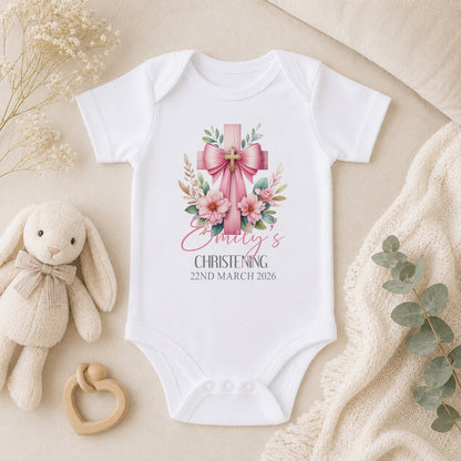 Personalised Pink Cross Christening baby vest