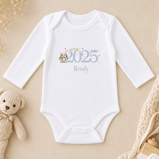 Personalised Blue Bunny New Baby long sleeve vest