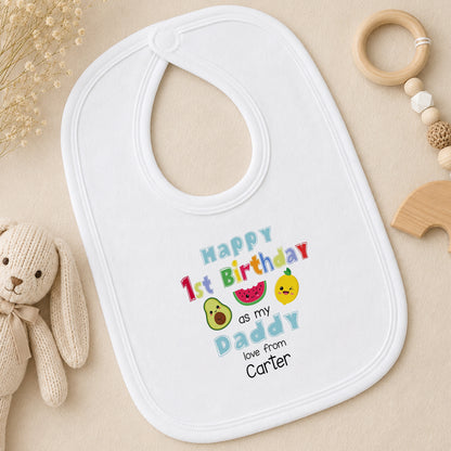 Personalised Daddys First Birthday Celebration Fruit Design bib
