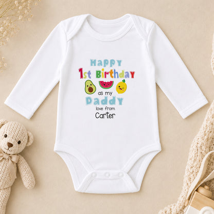 Personalised Daddys First Birthday Celebration Fruit Design long sleeve vest