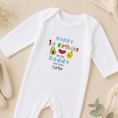 Personalised Daddys First Birthday Celebration Fruit Design sleepsuit