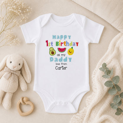 Personalised Daddys First Birthday Celebration Fruit Design baby vest