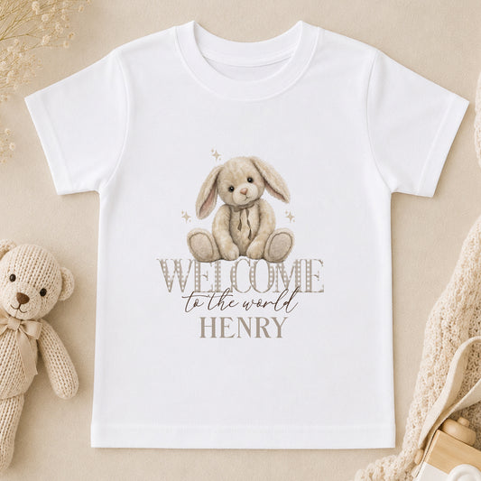 Personalised Welcome to the World Bunny Baby Vest - Newborn Keepsake Gift t-shirt