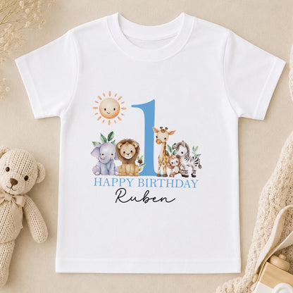 Personalised Blue Safari First Birthday Pyjamas t-shirt