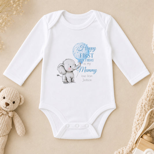 Personalised Happy First Birthday as my… Baby long sleeve vest
