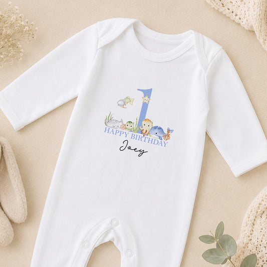 Personalised Under the Sea Birthday sleepsuit
