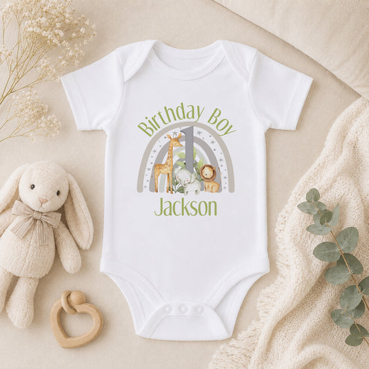 Personalised Safari Rainbow First Birthday baby vest