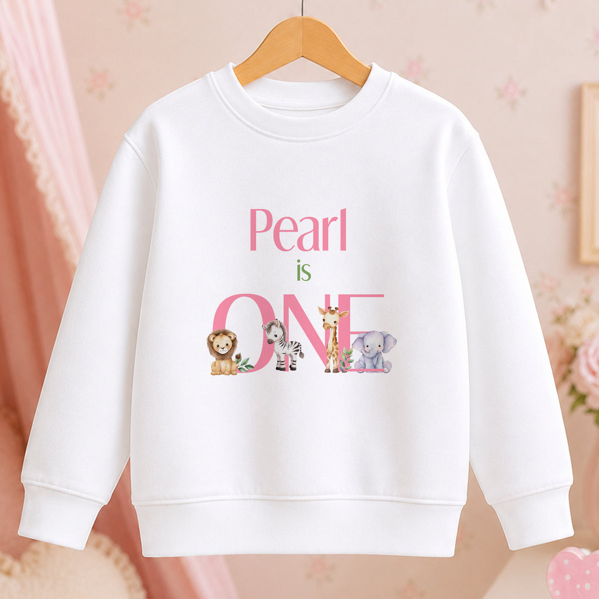 Personalised Pink Jungle Safari First Birthday jumper
