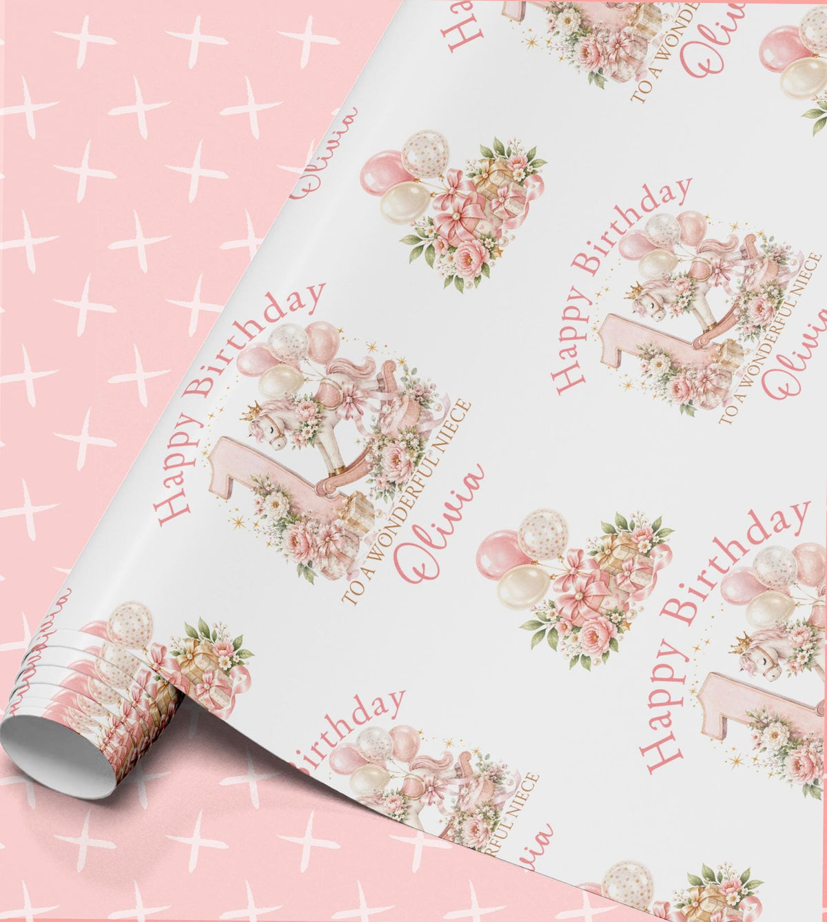 Rocking Horse Wrapping Paper, Personalised Name, 1st Birthday Wrap