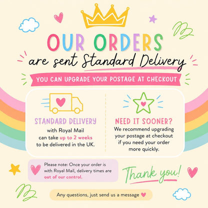 Our orders are sent by Royal Mail standard delivery – upgrade your postage at the checkout if you need your card sooner