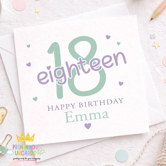 Personalised square 18th birthday keepsake card printed on 350gsm card stock