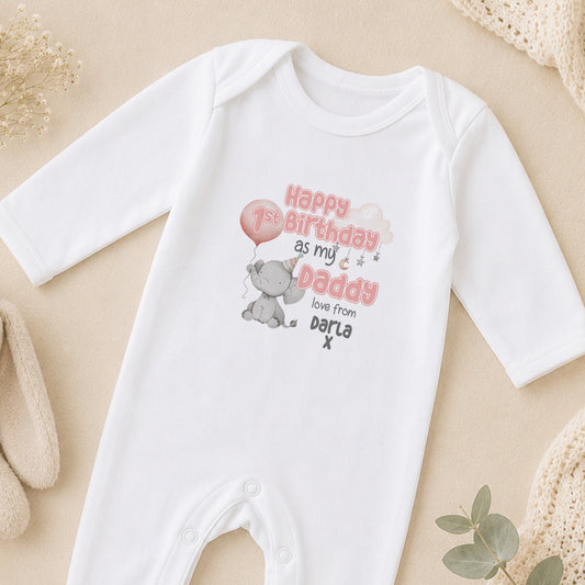 Personalised Party Elephant First Birthday sleepsuit