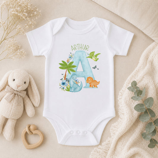 Personalised Dinosaurs on a Rainbow New Baby Gift baby vest