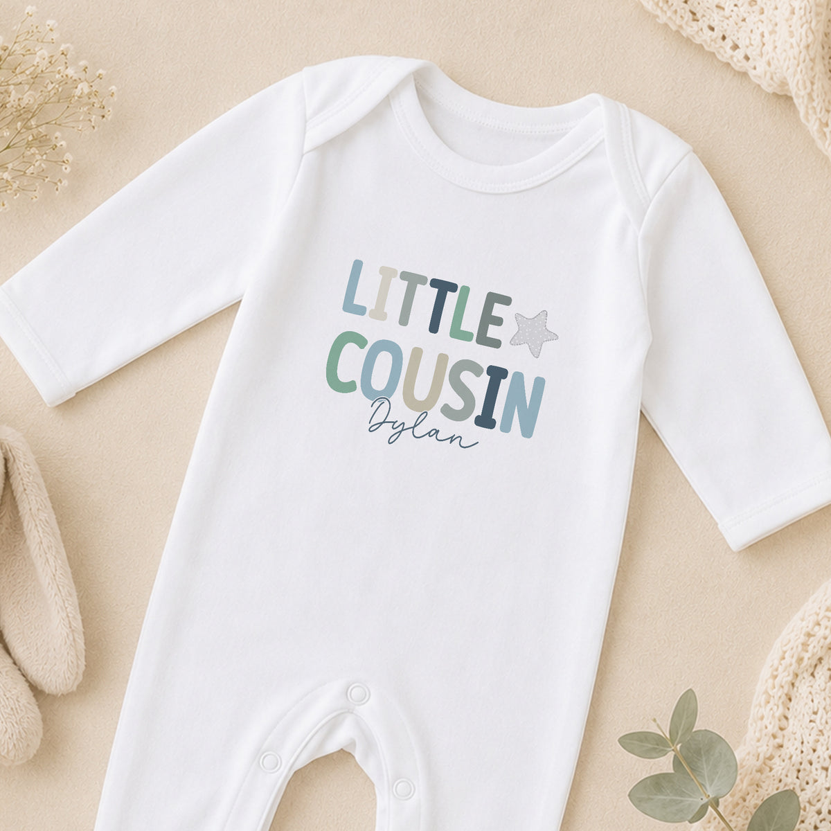 Personalised Little Cousin sleepsuit