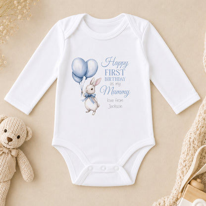 Personalised Blue Bunny First Birthday long sleeve vest