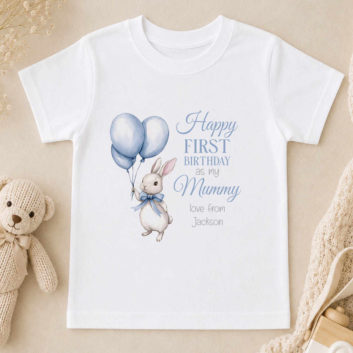 Personalised Blue Bunny First Birthday t-shirt