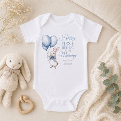 Personalised Blue Bunny First Birthday baby vest