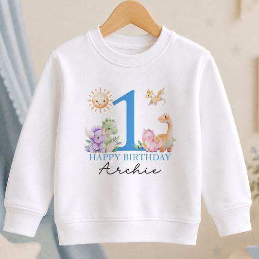 Personalised Blue Dinosaur Birthday jumper