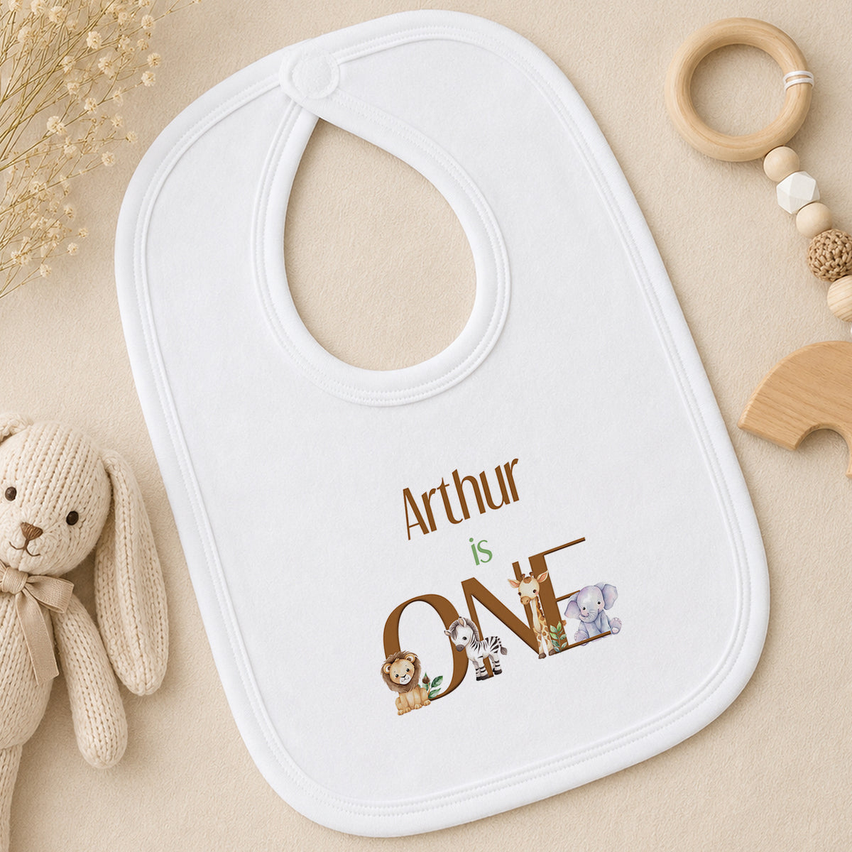 Personalised Wild Safari First Birthday bib