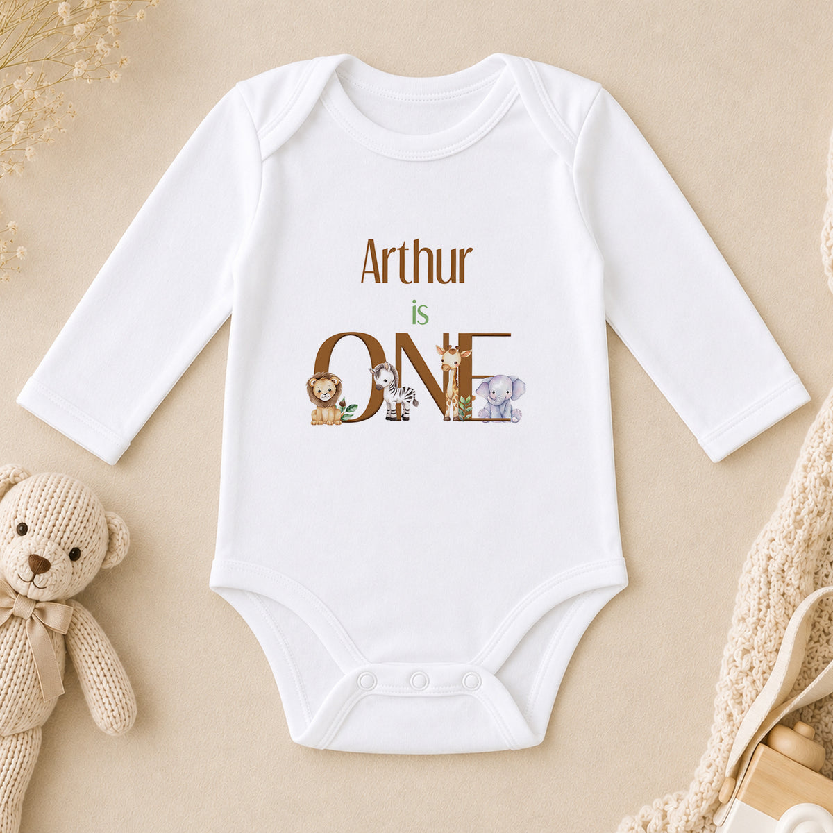 Personalised Wild Safari First Birthday long sleeve vest