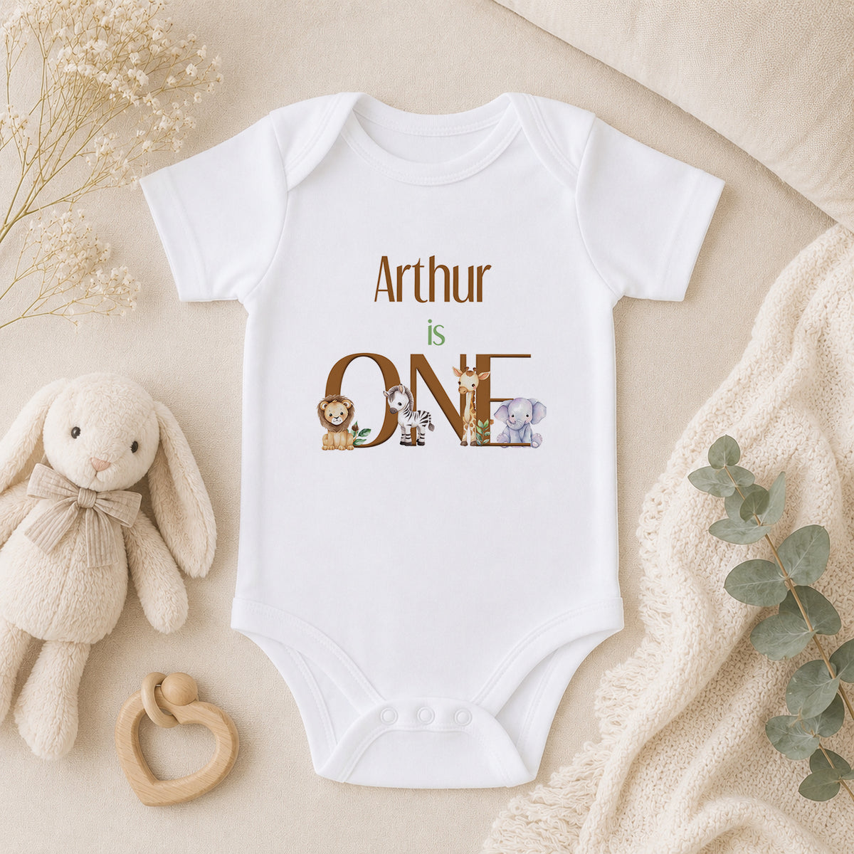 Personalised Wild Safari First Birthday baby vest