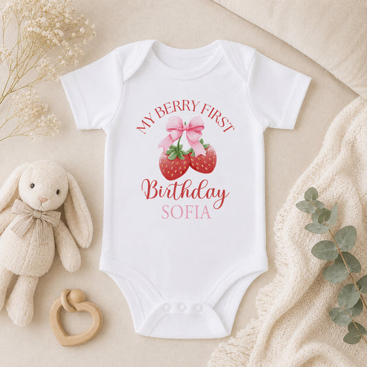 Personalised My Berry Strawberry First Birthday baby vest