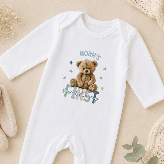 Personalised Teddy Bear First Birthday sleepsuit