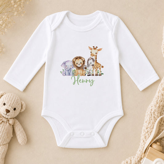 Personalised Safari Newborn Gift long sleeve vest