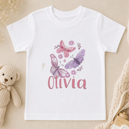 Personalised Pink & Purple Butterfly New Baby Gift t-shirt