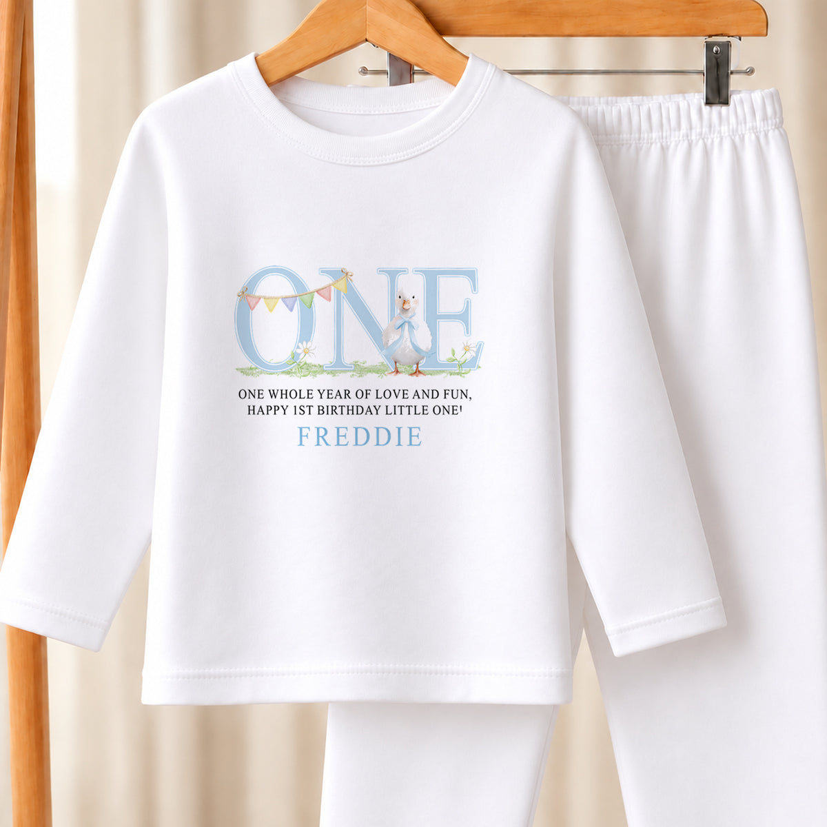 Personalised First Birthday white pyjamas