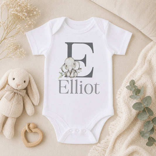 Personalised Safari Elephant Alphabet New Baby Gift baby vest