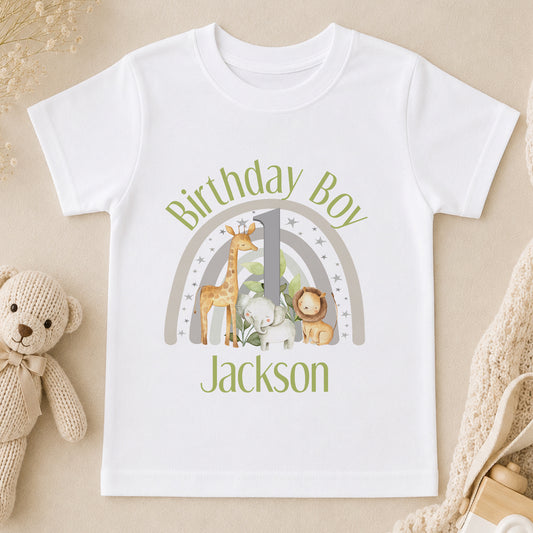 Personalised Safari Rainbow First Birthday t-shirt