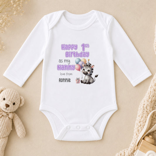 Personalised Zebra Birthday Vest & long sleeve vest