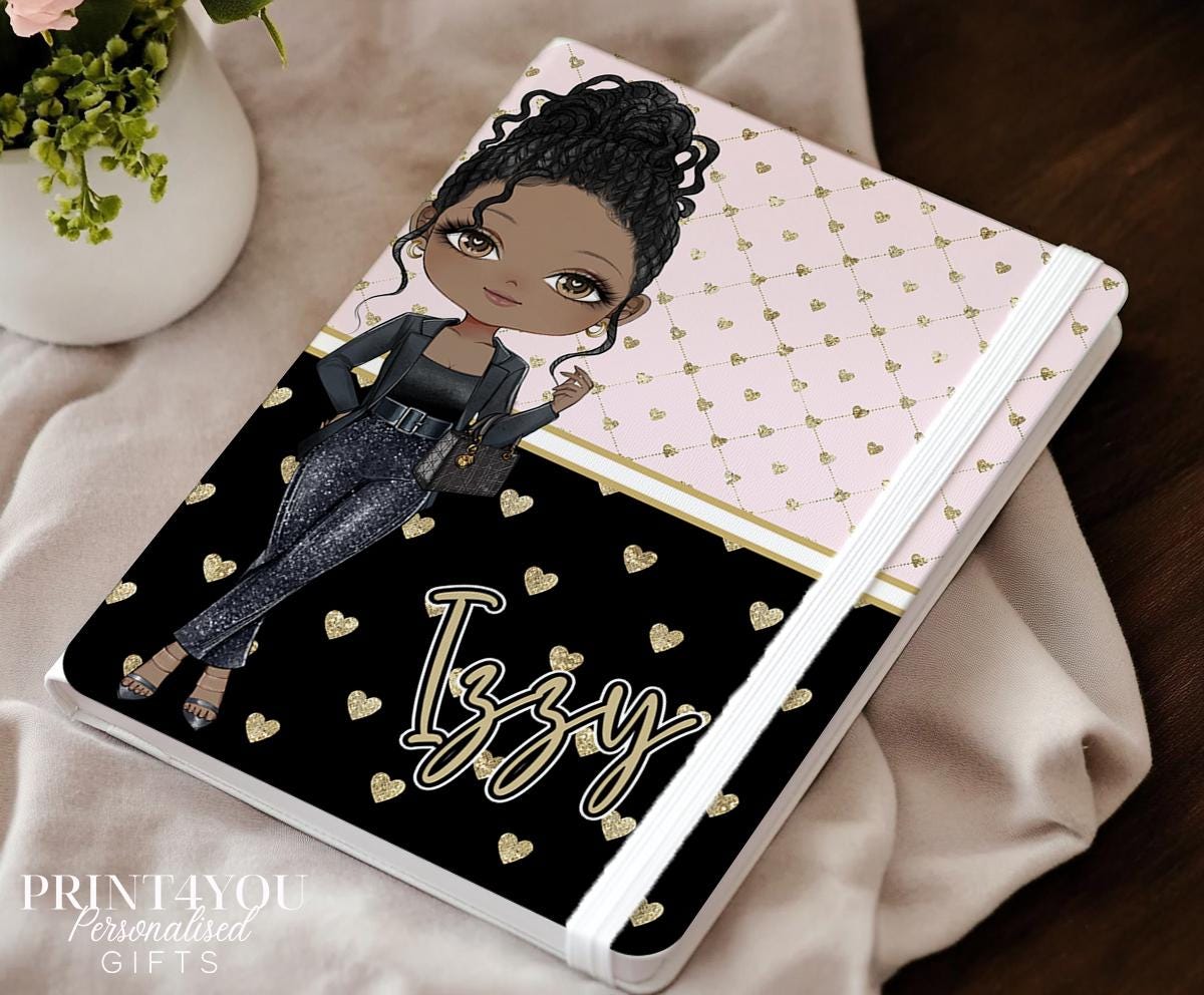 Personalised girl's PU leather diary with gold heart design – Girl 5 character cover