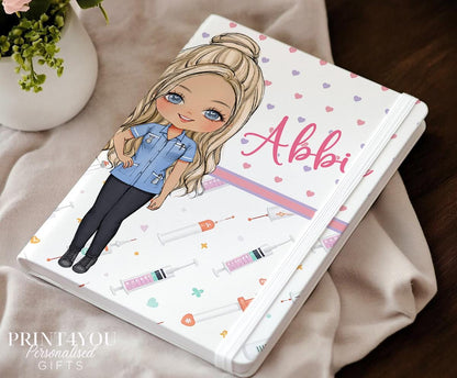 Personalised PU leather nurse notebook – Nurse character 1 design