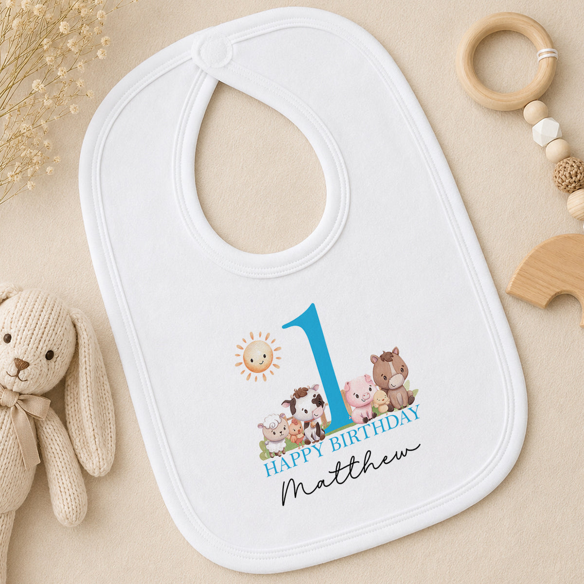 Personalised Farm Animals First Birthday bib