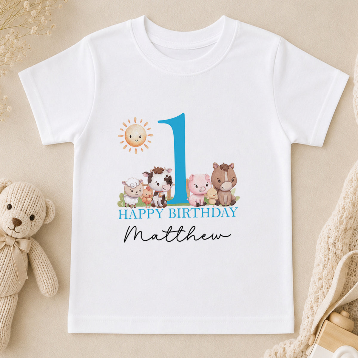 Personalised Farm Animals First Birthday t-shirt