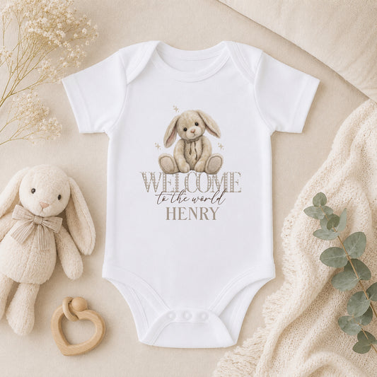 Personalised Beige Bunny Newborn Gift Set - Vest & baby vest