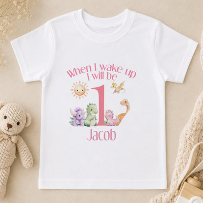 Personalised Pink Striped When I Wake Up I Will Be… Pyjamas with Dinosaurs t-shirt