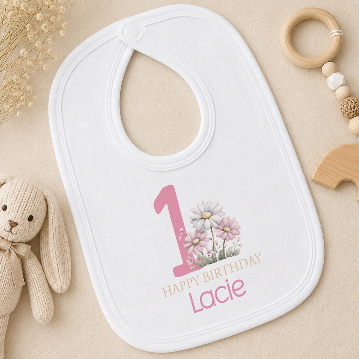Personalised Pink Floral 1st Birthday bib