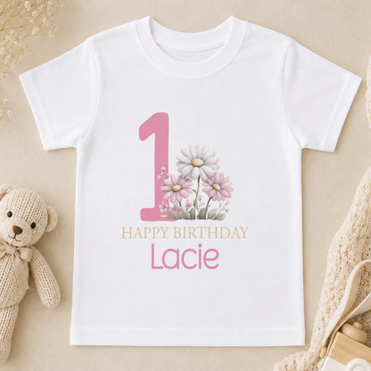 Personalised Pink Floral 1st Birthday t-shirt