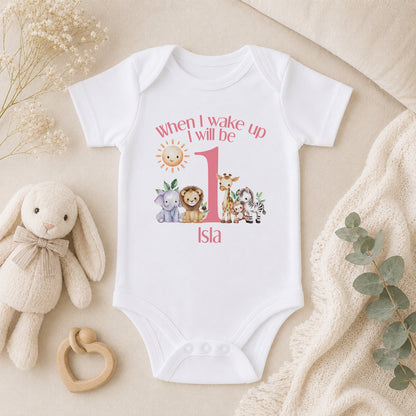 Personalised Pink Safari First Birthday baby vest