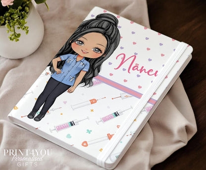 Personalised PU leather nurse notebook – Nurse character 4 design