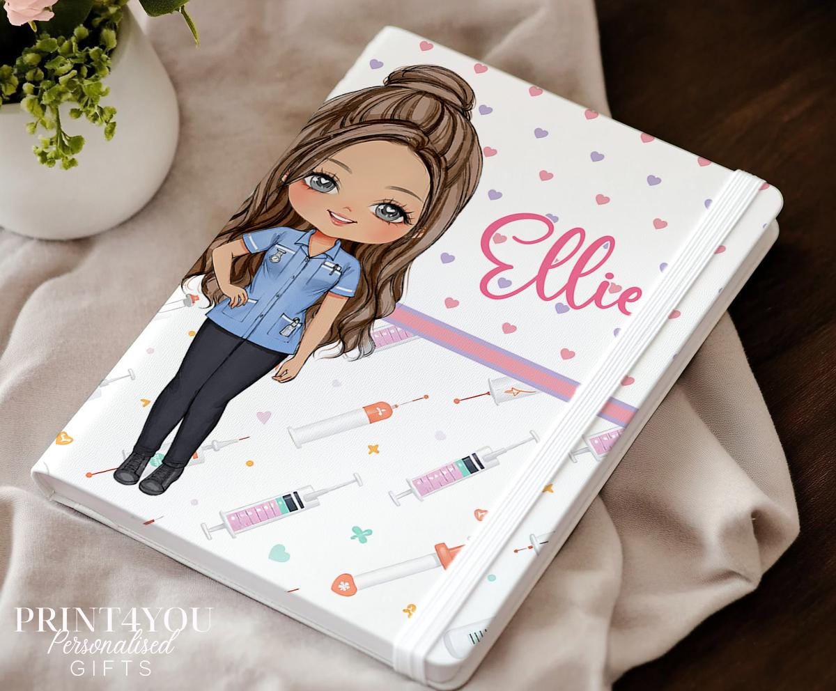 Personalised PU leather nurse notebook – Nurse character 3 design