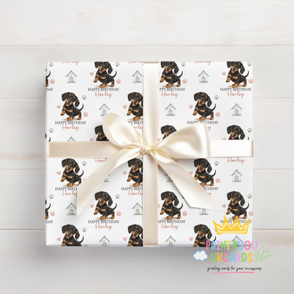 Dachshund Wrapping Paper, Personalised Name, Sausage Dog Gift Wrap